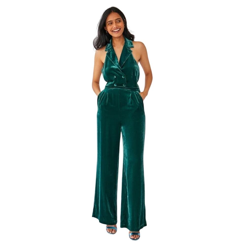 Rachel Antonoff Emerald Green Velvet Flynn Jumpsuit Size 8